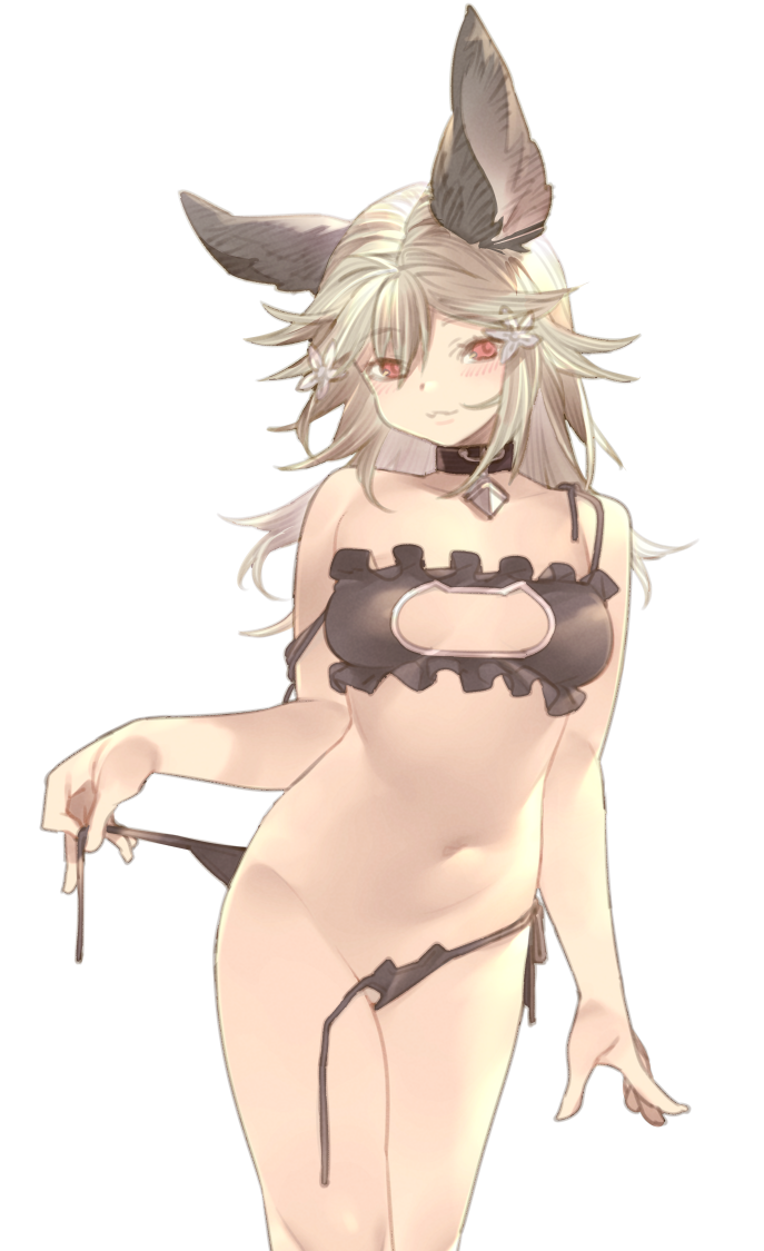 animal_ears black_bra black_panties bra breasts brown_eyes cat_cutout cat_ear_panties cat_lingerie choker cleavage_cutout clothing_cutout erune female female frilled_bra frills granblue_fantasy grey_hair hair_between_eyes kochiya_(gothope) looking_at_viewer medium_breasts meme_attire navel panties sen_(granblue_fantasy) side-tie_panties solo underwear untied untied_panties white_background