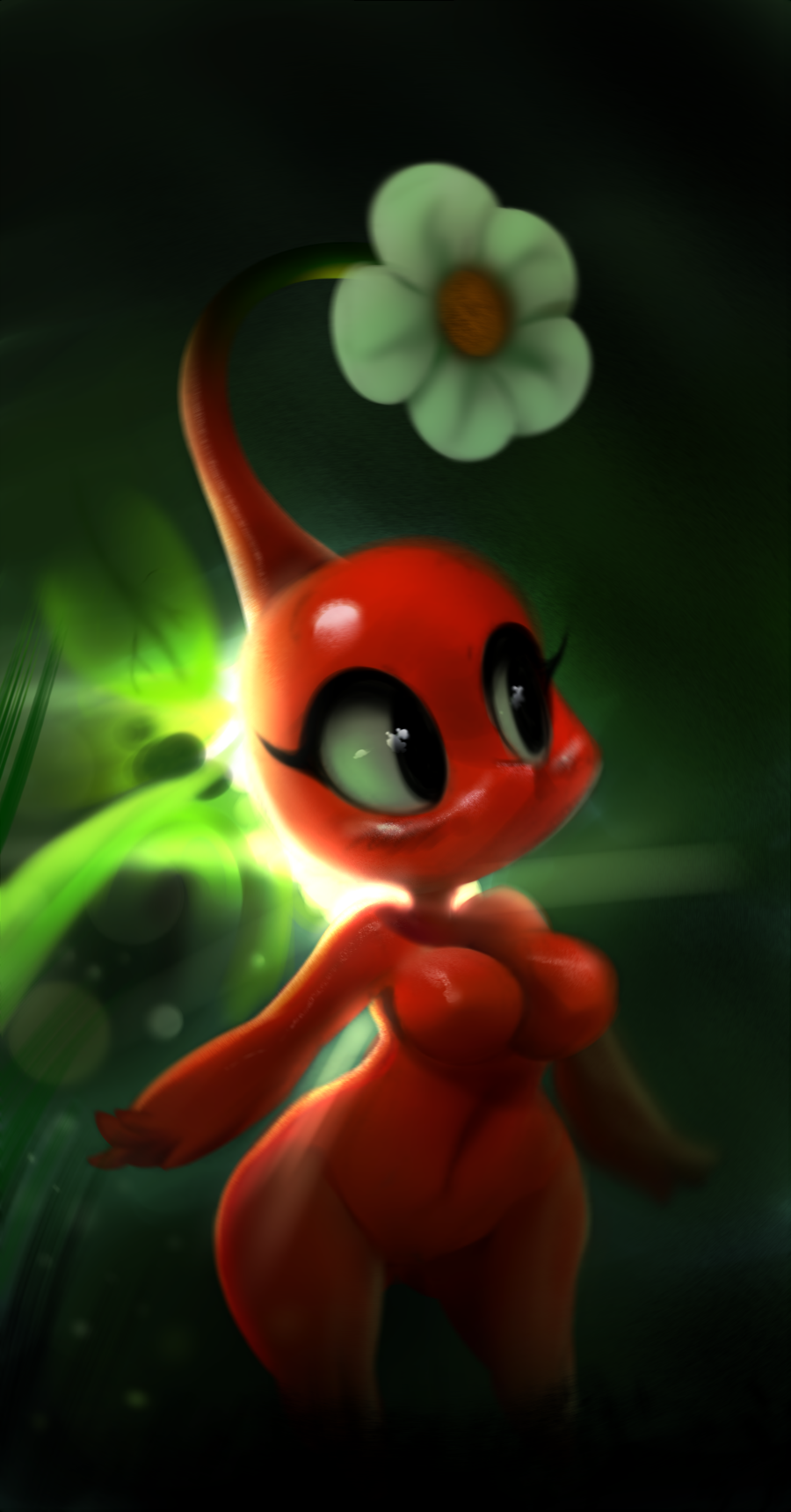 1girls blush breasts cute female flower k large_ass pikmin pikmin_(species) plant_girl pointy_nose realistic red_body red_pikmin