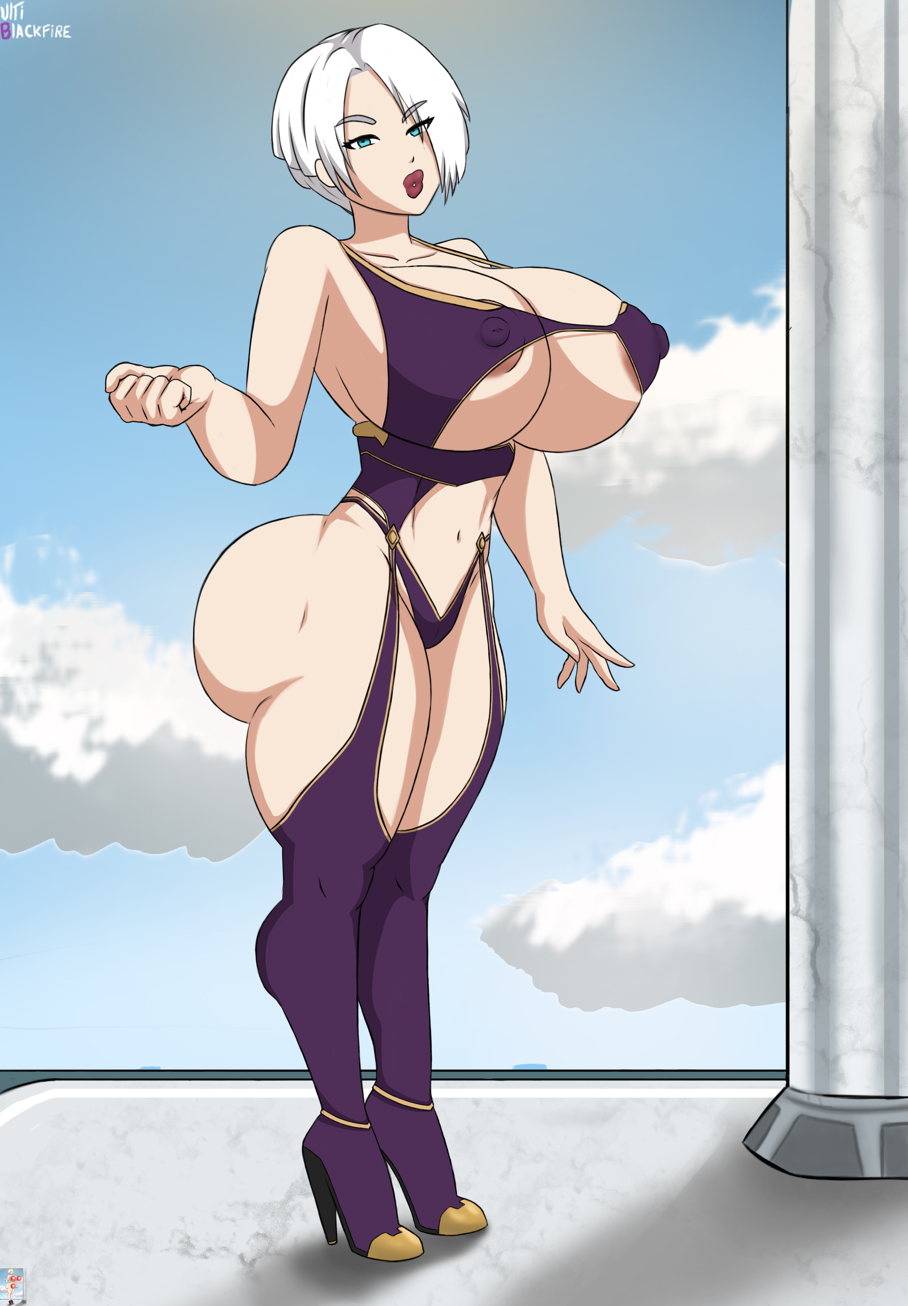 1girls, 2021, 4k, absurd res, areola slip, artist name, ass, bedroom eyes, big ass, big breasts, big butt, bimbo, breasts, bubble ass, bubble butt, busty, curvaceous, curvy, curvy body, curvy female, curvy figure, cyan eyes, detailed background, digital media (artwork), eyelashes, female, female focus, female only, fingers, hi res, high heels, hourglass figure, huge ass, huge breasts, huge butt, isabella valentine, large breasts, leotard, light skin, light-skinned female, lips, looking at viewer, nipple outline, outside, round ass, seductive, short hair, signature, skimpy, skimpy clothes, smelly ass, solo, soul calibur, standing, stockings, thick ass, thick thighs, thigh highs, ultiblackfire, voluptuous, white hair, wide hips