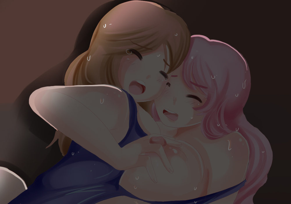 1futa 1girls big_breasts breast_grab breast_press breast_squish breasts brown_hair female fondling_breast fumiko_fujimoto_(plum_tea) futa_on_female futanari game_cg hand_on_breast huge_breasts large_breasts pink_hair plum_(plum_tea) plum_tea saintxtail sex sukumizu sweat swimsuit yuri