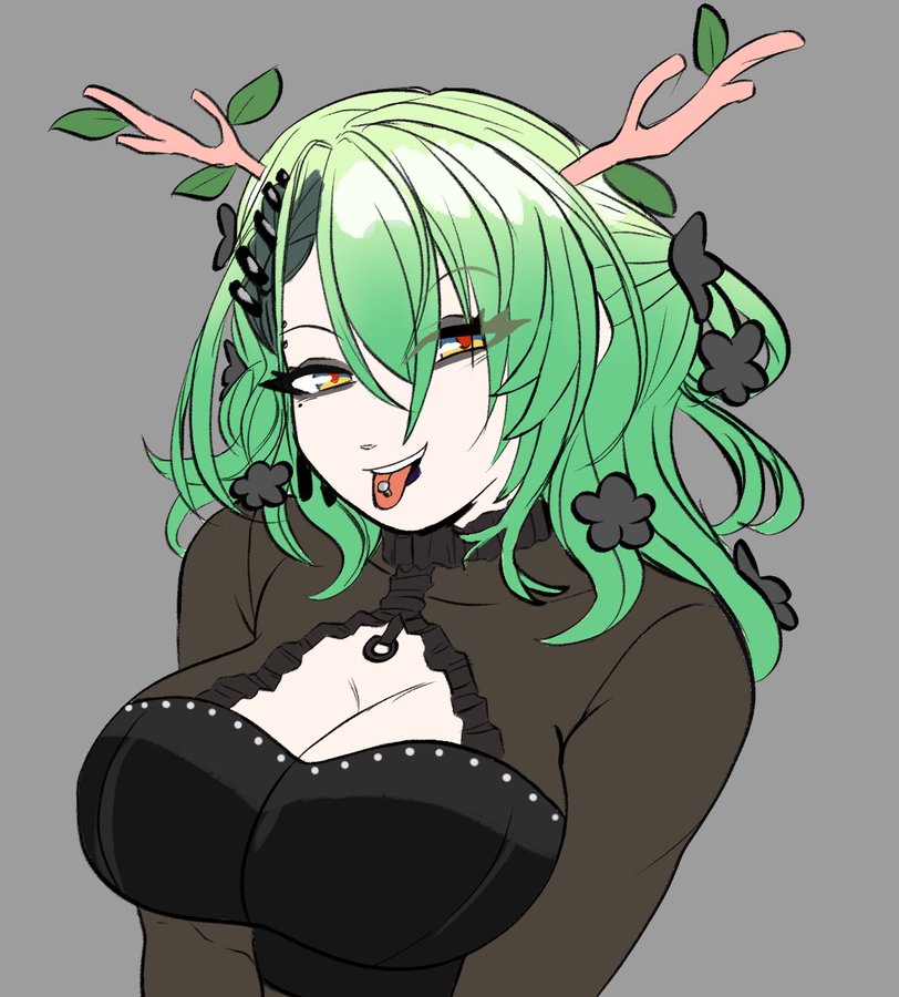 1girls cartoony ceres_fauna female female_only goth goth_girl gothic green_hair hololive hololive_english hololive_english_-council- hololive_english_-promise- humanoid peagade piercing solo tagme tongue tongue_out tongue_piercing virtual_youtuber yellow_eyes