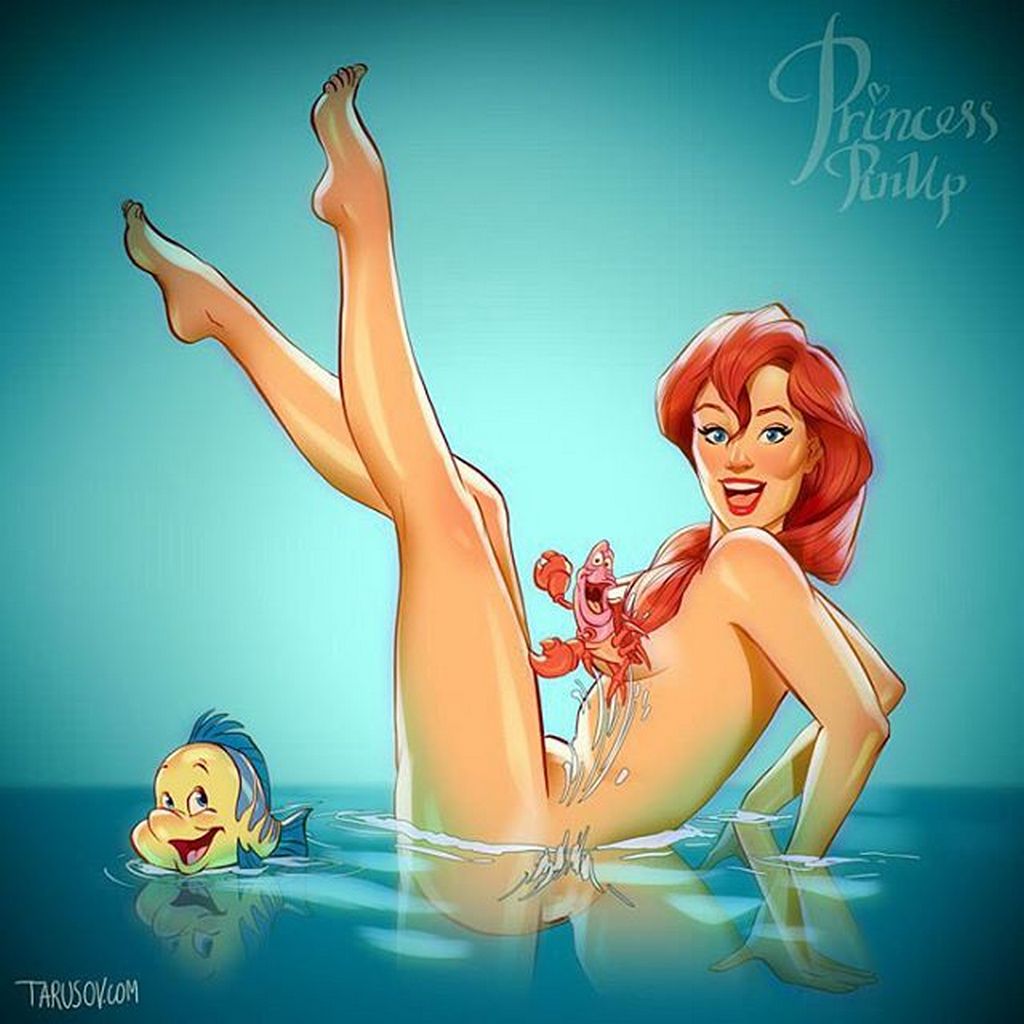 1girls andrew_tarusov ariel covered_nipples disney disney_princess feet flounder naked open_mouth red_hair sebastian_(disney) smiling smiling_at_viewer the_little_mermaid