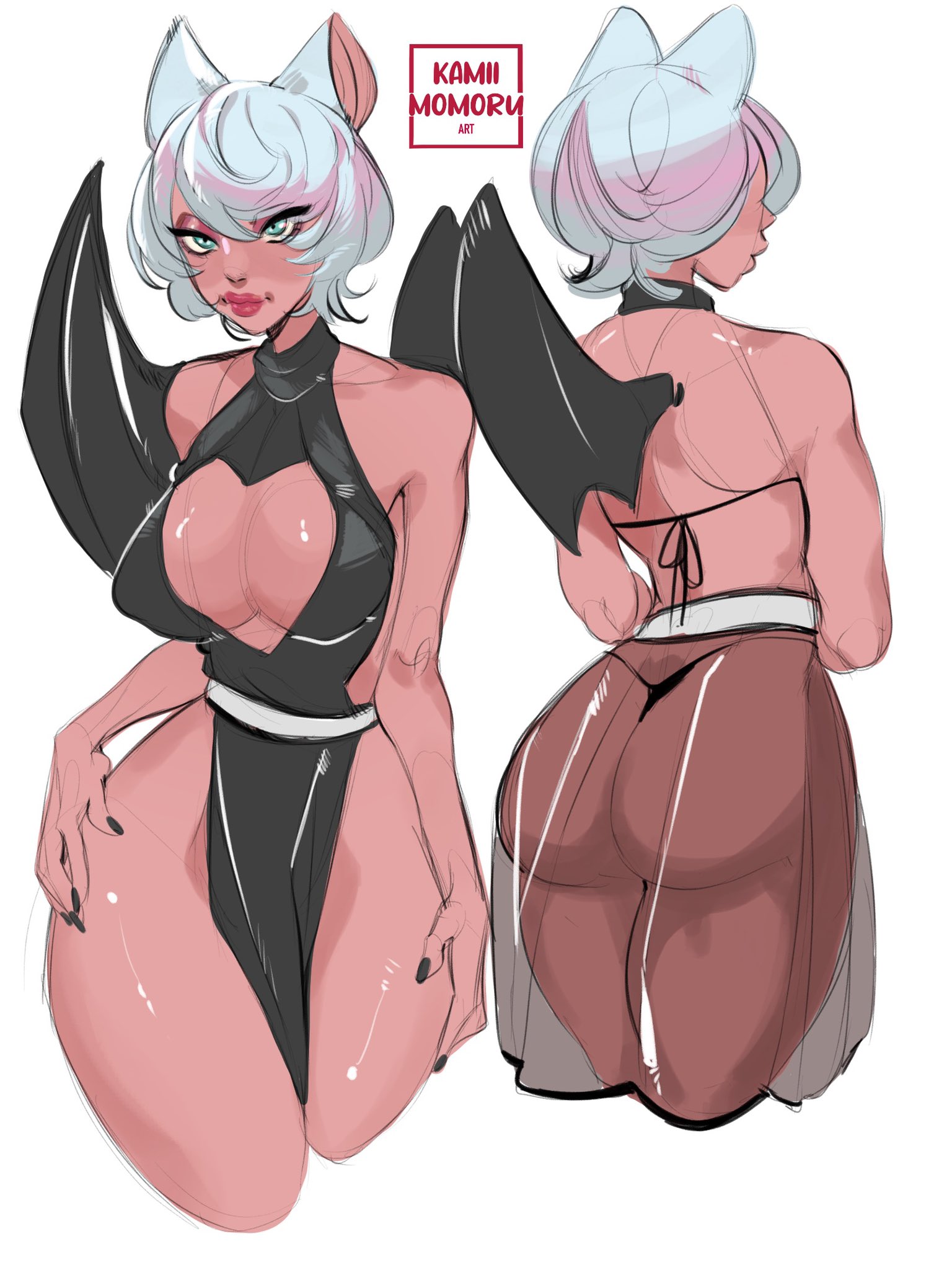 1girls, ass, bat wings, big ass, big breasts, breasts, clothed, clothing, ear, female, heart cutout, humanized, inner sideboob, kamii momoru, lingerie, rouge the bat, sonic (series), sonic the hedgehog (series)