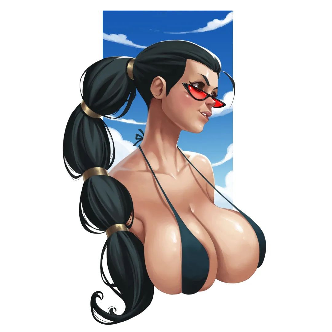 1girls big_breasts bikini blue_hair cleavage eyewear female female_only league_of_legends light-skinned_female looking_over_eyewear looking_over_glasses looking_over_sunglasses overflowing_breasts portrait red-tinted_eyewear sideboob solo sparky.girlsart sunglasses tinted_eyewear underboob vayne