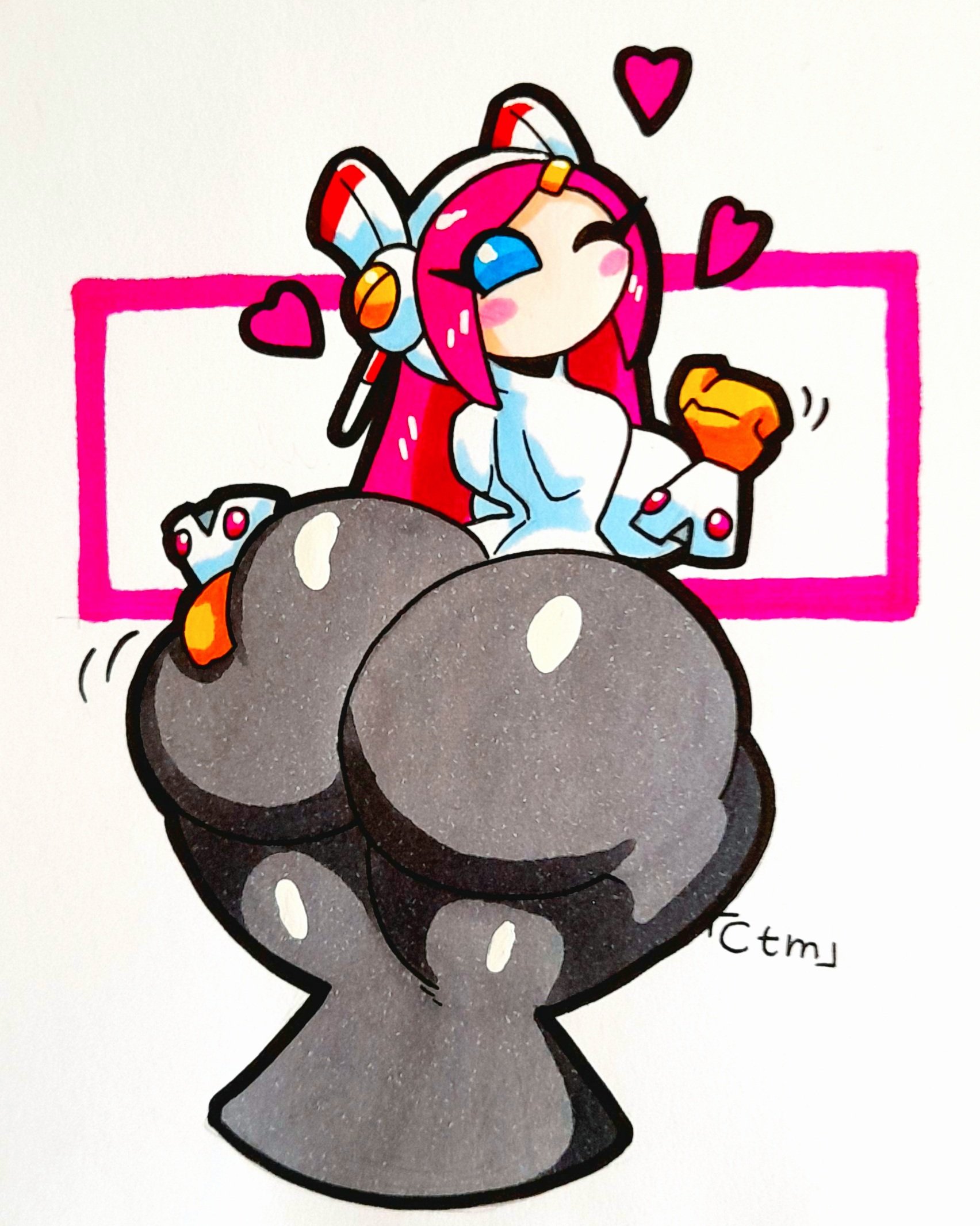 ass, ass grab, back view, female, kirby (series), kirby planet robobot, kirby star allies, mouthless, mouthless female, mr.ctm, susanna patrya haltmann, susie (kirby), wink
