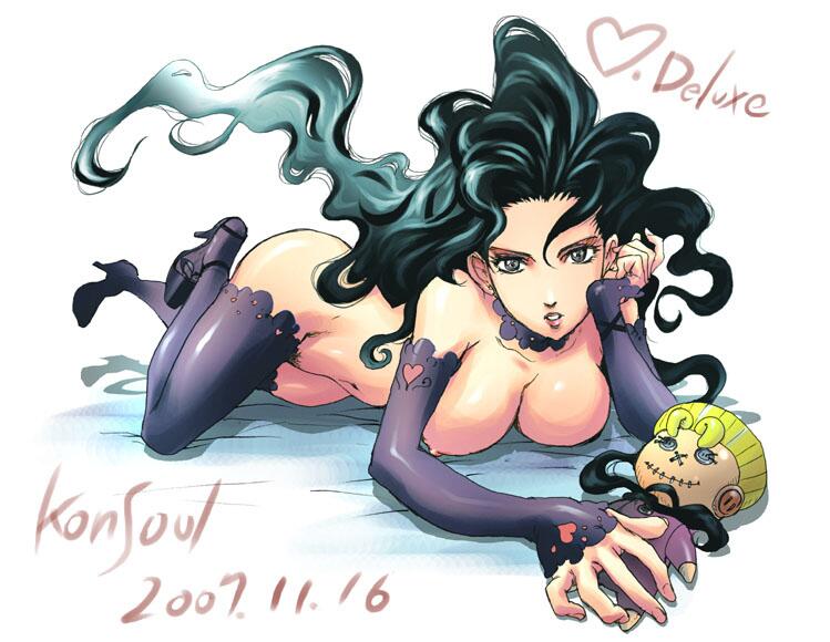 00s 1girls 2007 black_hair breasts breasts_out diamond_is_unbreakable exposed_nipples female female_focus female_only heels horny_female human jojo's_bizarre_adventure koichi_hirose konkitto long_hair love_deluxe naked pale-skinned_female pale_skin pubic_hair shounen_jump stand_(jjba) stockings voodoo_doll yukako_yamagishi