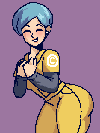 1girls ass big_ass big_butt blue_hair blush bulma_briefs closed_eyes dragon_ball dragon_ball_super dragon_ball_super_super_hero milf royalmilk20 short_hair simple_background smile thick_thighs