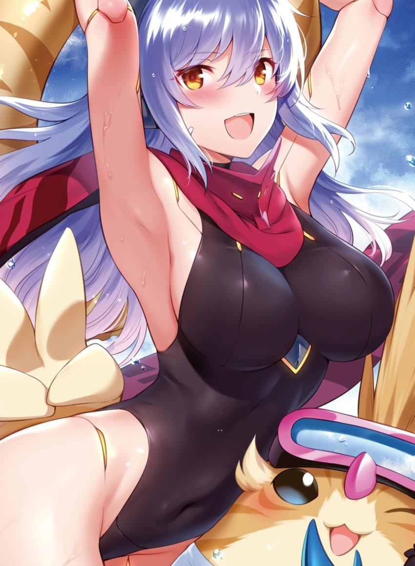 1girls armpits arms_up bikini breasts huge_breasts long_hair m-da_s-tarou outdoors poppi_(xenoblade) poppi_qtpi_(xenoblade) robot_girl swimsuit thick_thighs wide_hips xenoblade_(series) xenoblade_chronicles_2