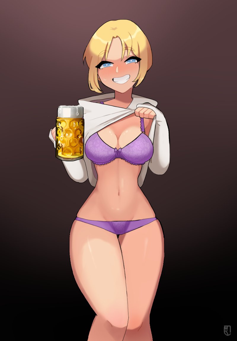 1girls alcohol beer beer_mug bra breasts doodkhaw female female_only iq_(rainbow_six) panties purple_underwear rainbow_six rainbow_six_siege solo underwear