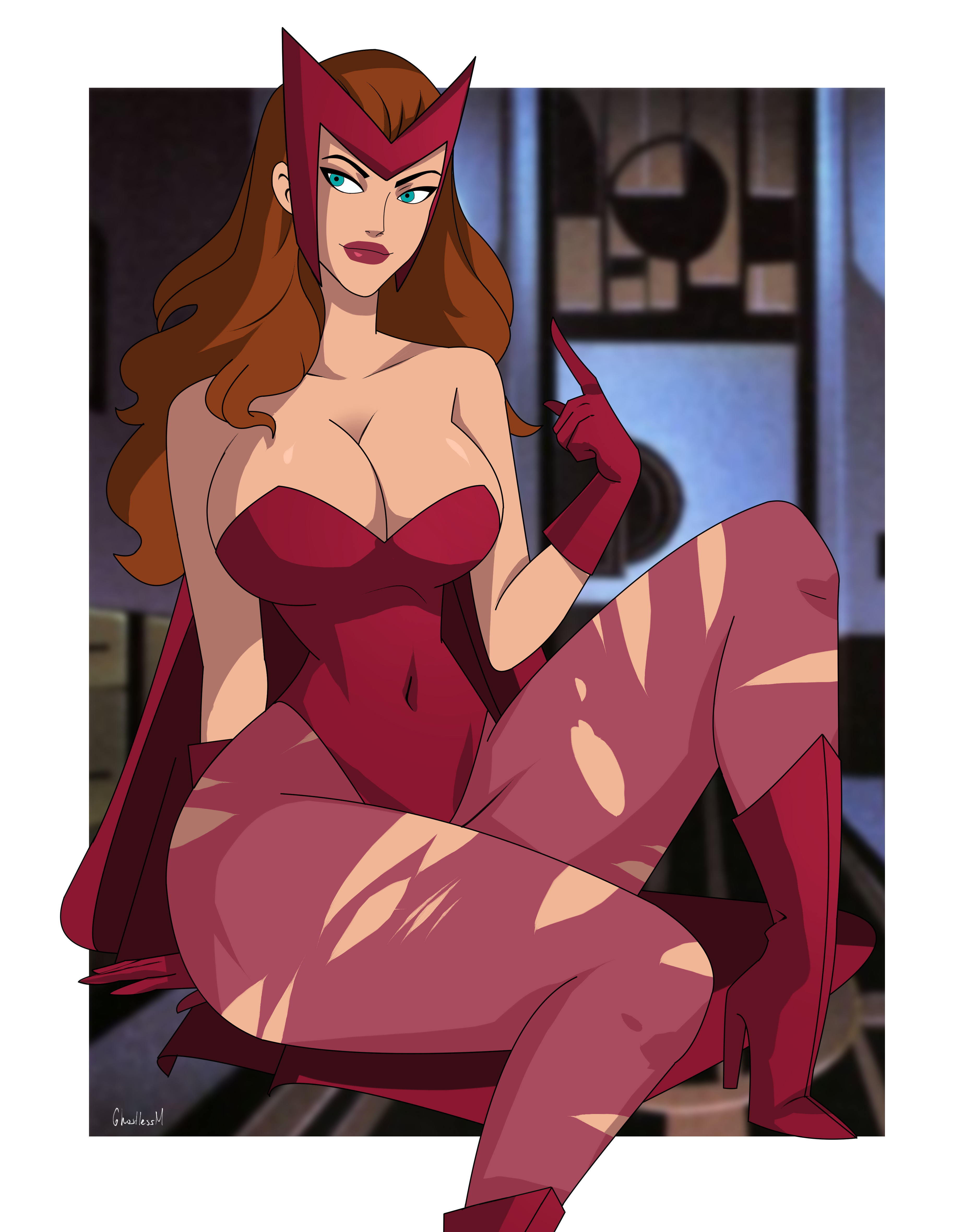 1girls, 2d, big breasts, blue eyes, breasts, brown eyes, cleavage, female, female only, ghostlessm, human, human only, large breasts, light skin, light-skinned female, marvel, marvel comics, scarlet witch, thick thighs, wanda maximoff, wide hips, x-men