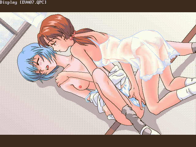 2girls 4bpp 90s artist_request blush breasts brown_hair clothing female fingering hikari_horaki human multiple_girls negligee neon_genesis_evangelion panties rei_ayanami see-through see-through_clothing short_hair small_breasts underwear yuri