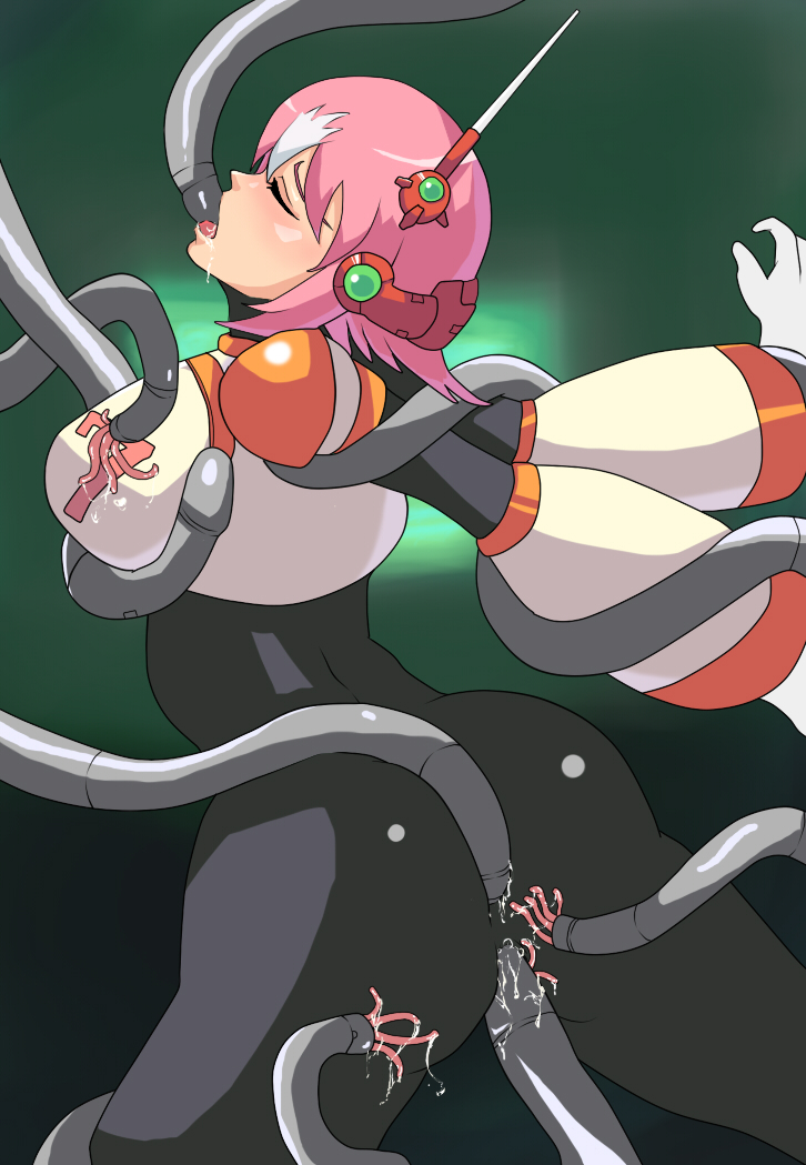 77 blush drool mega_man mega_man_x nana_(mega_man) pink_hair tagme tentacle