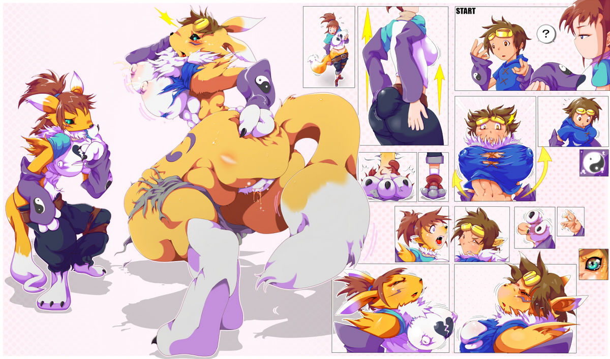 animal_ear anthrofied ass breasts digimon female furrification furry large_breasts nipples nken pussy pussy_juice renamon sequential tail transformation