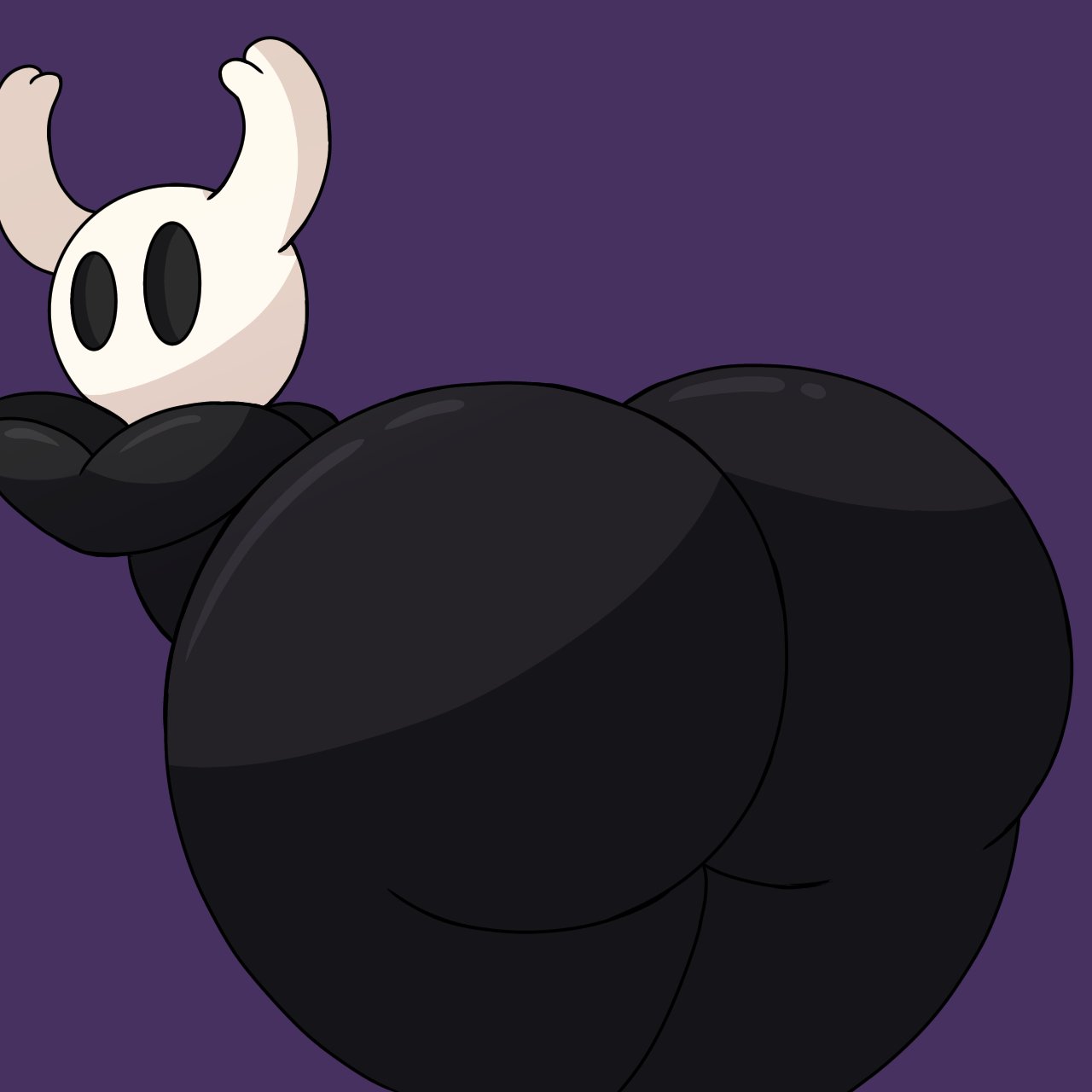 1other ambiguous_gender anthro ass ass_focus big_ass black_body black_eyes bubble_butt empty_eyes hollow_knight horn horns huge_ass insect looking_back protagonist_(hollow_knight) purple_background rear_view shiny_skin simple_background simple_shading solo tagme thick_thighs vessel_(species) vizikaka