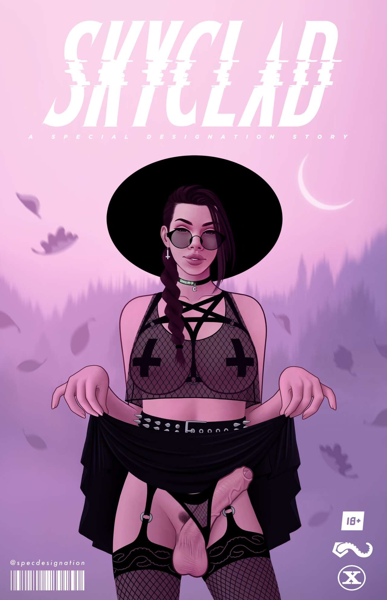 1futa, balls, big breasts, big penis, bottomless, breasts, clothed, clothing, erection, female, fishnets, futa only, futanari, glasses, human, intersex, light skin, light-skinned female, light-skinned futa, partially clothed, pasties, penis, presenting penis, see-through, solo, specdesignation, standing, tagme, tape, text, thighhighs, western art