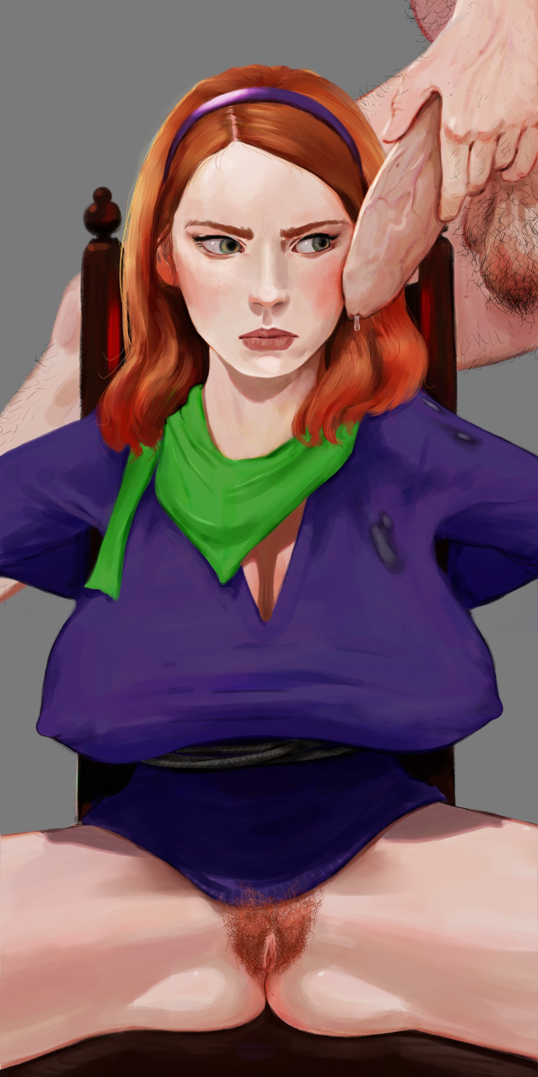 balls, big breasts, big penis, breasts, daphne blake, dripping, dripping precum, female, foreskin, hairy balls, hairy pussy, male, normal penis, penis, pubic hair, pussy, red hair, redlever, restrained, scooby-doo, tied up, uncircumcised, uncut