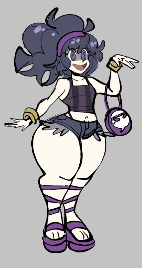 1girls ass big_ass bimbo bottom_heavy crop_top daisy_dukes fat_ass female female_focus female_only fully handbag hex_maniac huge_ass huge_hips huge_thighs jammedvhs jean_shorts massive_ass massive_thighs nintendo pokemon purple_hair round_ass short_shorts shorts smile solo thick_ass thick_thighs waving wide_hips