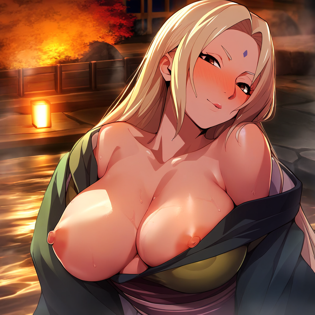 1girls ai_generated big_breasts blonde_hair blush breasts breasts_out brown_eyes drunk facial_mark female female_only forehead_mark gilf hot_spring huge_breasts kimono large_breasts lipstick looking_at_viewer maharta makeup mature mature_female mature_woman milf nai_diffusion naruto naruto_(series) naruto_shippuden naughty naughty_face naughty_smile nipple_slip nipples one_breast_out onsen open_clothes pink_nipples puffy_nipples smile smiling smiling_at_viewer stable_diffusion tsunade voluptuous voluptuous_female