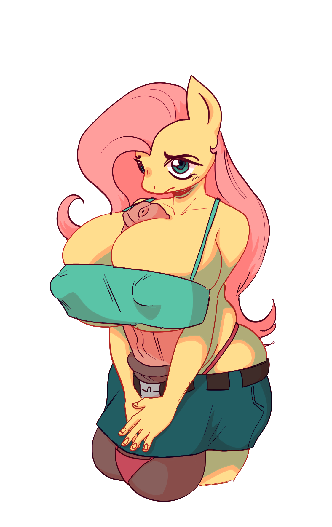 1futa, animal genitalia, animal penis, anthro, autopaizuri, autopaizuri under clothes, big breasts, big nipples, big penis, breasts, clothed, clothing, crazywallop, equid, equine, equine genitalia, equine penis, fluttershy (mlp), friendship is magic, fully clothed, futanari, futashy, genitals, hasbro, hi res, horse, huge breasts, huge cock, intersex, mammal, my little pony, nipples, penis, penis between breasts, pony, solo, thong, underwear