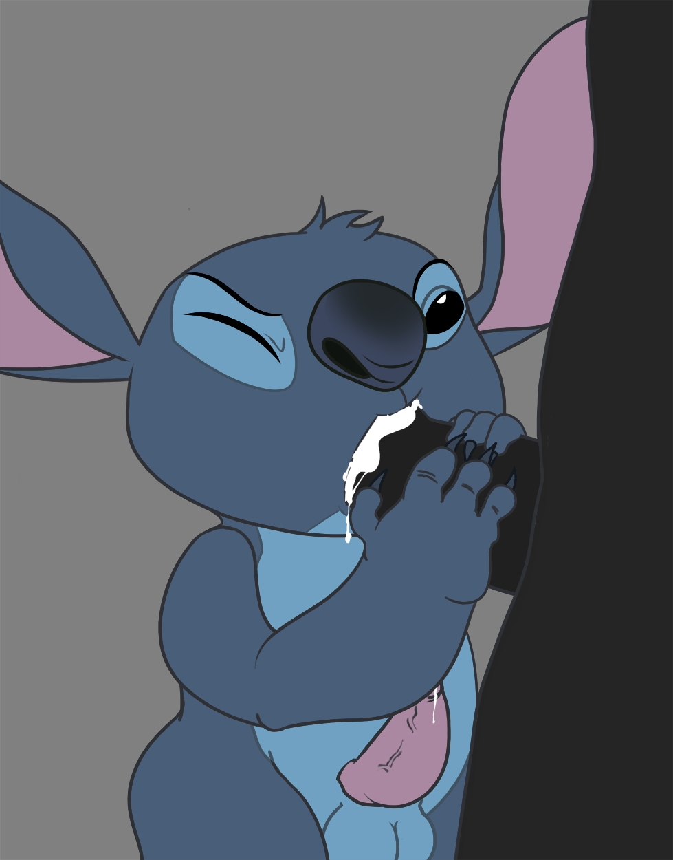 2boys alien anthro black_eyes black_penis blowjob blue_fur concentration cum cum_drip cum_in_mouth disney erection experiment_(lilo_and_stitch) fellatio gay lilo_and_stitch male male_only oral pink_penis stitch stitch_(lilo_and_stitch)