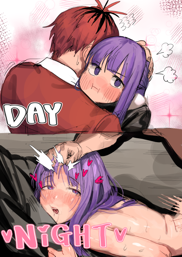 1boy 1girls aroused female fern_(sousou_no_frieren) grabbing_hair heart heart-shaped_pupils hugging implied_sex instant_loss_2koma light-skinned_female looking_pleasured meme messy_hair nude pout prone_bone purple_hair red_hair sake_(vzty5527) sex sex_from_behind sometimes_like_this_also_like_that sousou_no_frieren stark_(sousou_no_frieren) straight suggestive sweat thrusting tongue_out