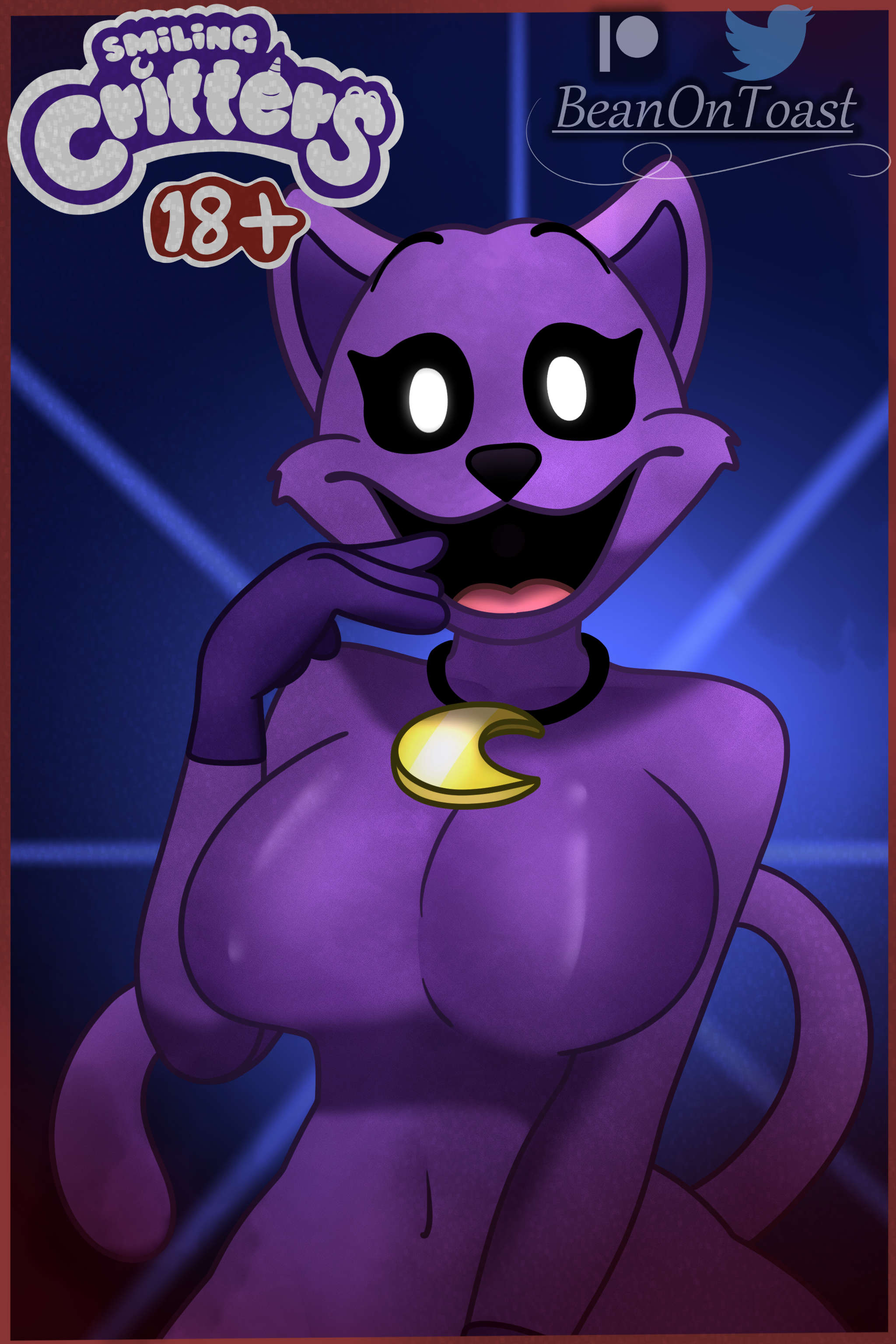 1girls, 2023, 2023s, 2d, 2d (artwork), 2d artwork, anthro, anthro female, anthrofied, beanontoast, belly button, big breasts, black eyes, black sclera, blue background, breasts, cat, cat ears, cat girl, cat humanoid, cat tail, catgirl, catnap, catnap (poppy playtime), crescent moon, crescent moon necklace, crescent moon pendant, critters (poppy playtime), crossgender, dark purple hands, digital art, digital drawing, digital drawing (artwork), digital media, digital media (artwork), digital painting, digital painting (artwork), domestic cat, eyebrows, eyelashes, felid, feline, felis, female, female anthro, female focus, female only, fur, furry, furry female, furry only, genderswap, genderswap (mtf), hi res, jewelry, mammal, mob entertainment, mob games, moon necklace, moon pendant, mtf crossgender, navel, necklace, no humans, open mouth, open smile, patreon, patreon logo, pendant, poppy playtime, poppy playtime (chapter 3), poppy playtime (chapter 4), pupils, purple body, purple fur, purple inner ear, purple tail, rule 63, rule63, smile, smiling at viewer, smiling critters, solo, solo female, solo focus, tagme, tail, tongue, twitter link, twitter logo, twitter username, video games, watermark, white eyes, white pupils, wide hips