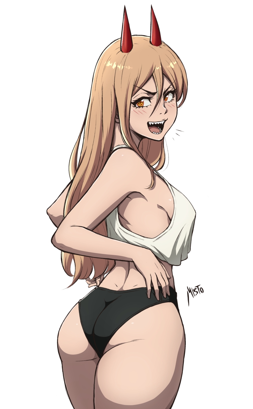 1girls ass ass_focus big_ass blonde_hair chainsaw_man demon demon_girl demon_horns female female_only mappa mistowing panties power_(chainsaw_man) sideboob