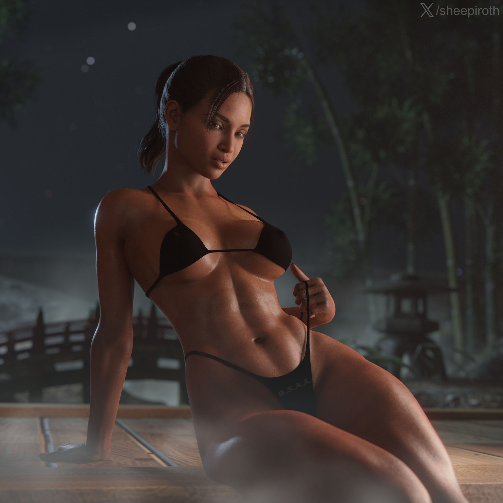 3d, blender, capcom, dark skin, female, hot spring, resident evil, resident evil 5, sheepiroth, sheva alomar, solo