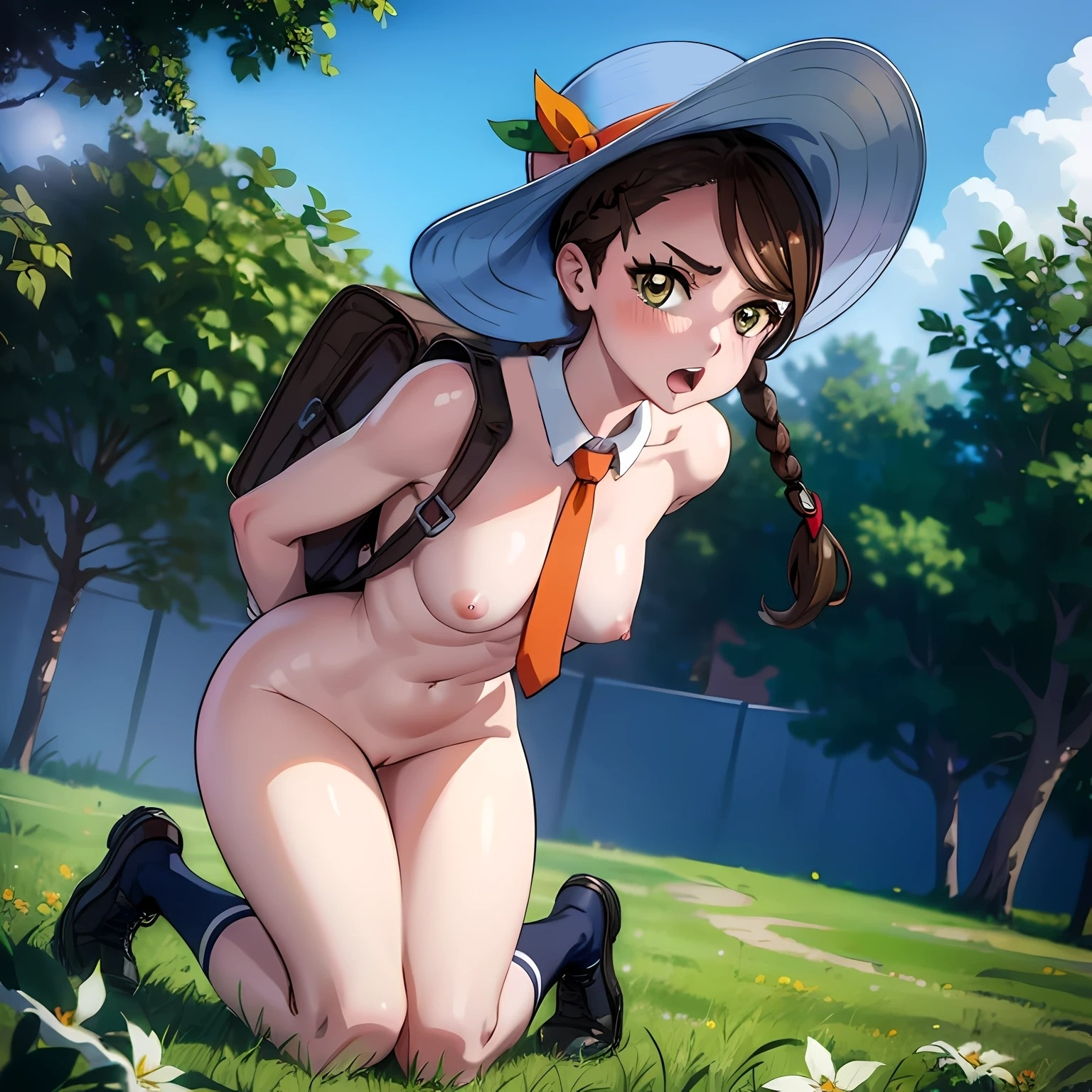1girls, ai generated, breasts, exhibitionism, female, juliana (pokemon), nude, nude female, outside, petplay, pokemon, pokemon sv, pussy, solo, tagme, userisbad