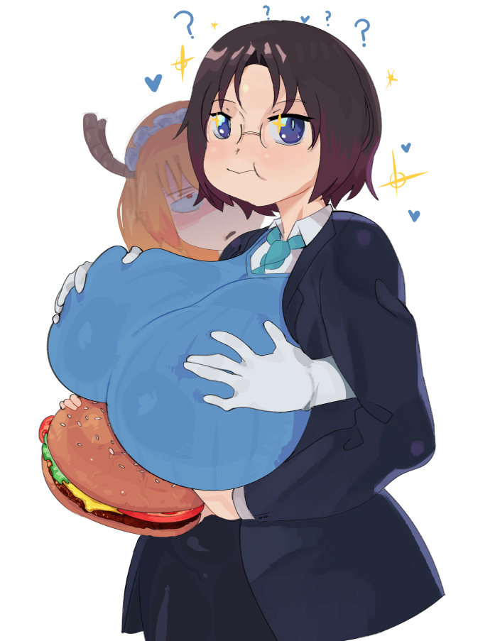 2girls :t alternate_breast_size boob_burger breast_grab breasts_bigger_than_head burger clothed_female elma_(dragon_maid) food groping_breasts huge_breasts hyper_breasts luci-a miss_kobayashi's_dragon_maid tohru_(dragon_maid) top_heavy your_order_is_ready_(meme) yuri