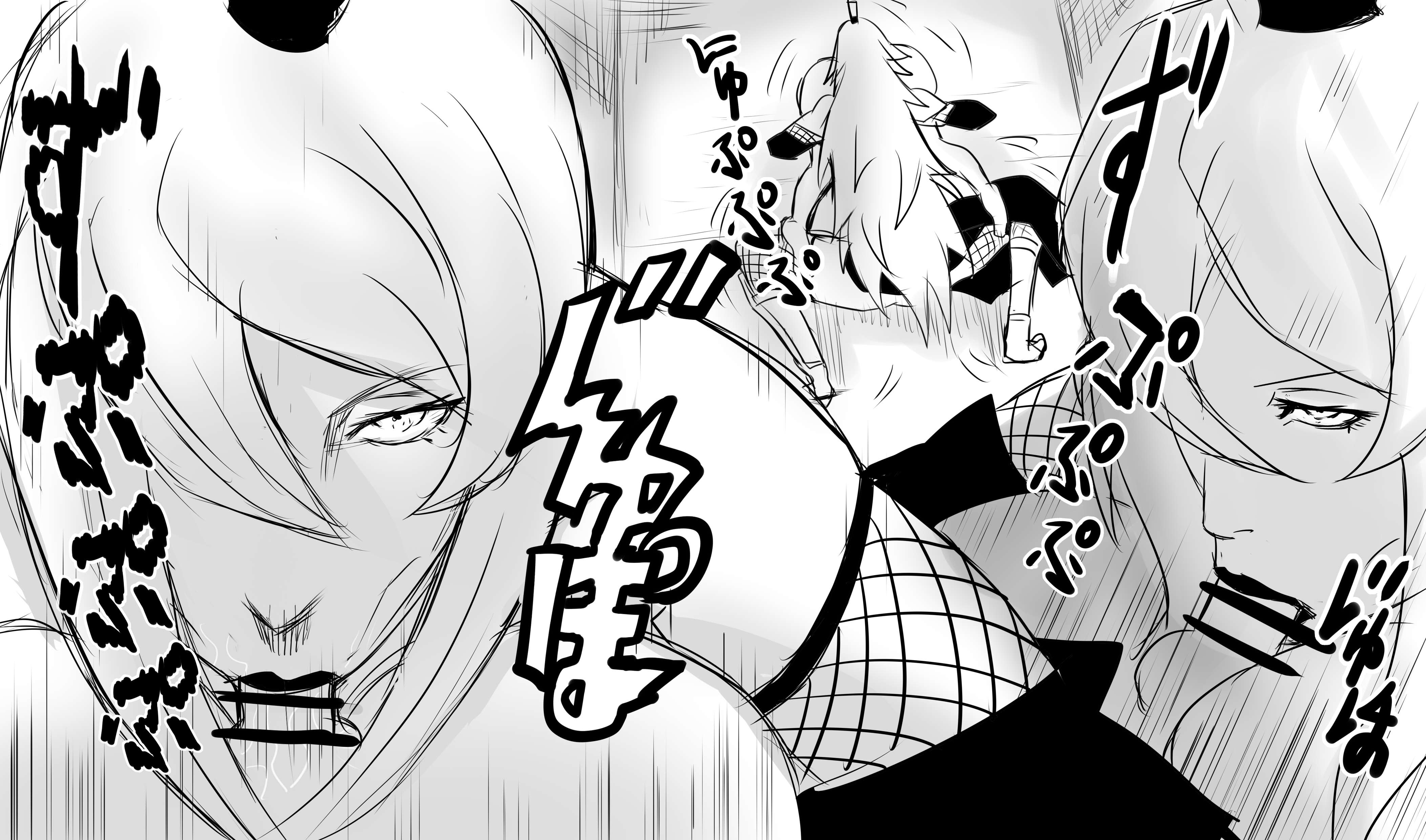 1boy, 1girls, ass, bar censor, bent over, censor bar, censored, clothed female nude male, clothed sex, fellatio, fellatio domination, female, female focus, femdom, glory wall, hair over one eye, lipstick, makeup, male, male/female, mature, mature female, mei terumi, monochrome, multiple views, naruto, naruto (series), naruto shippuden, nier (artist), oral, partial male, penis, penis in mouth, small penis, small penis adoration, squatting, tied hair, topknot, trapped, trembling, voluptuous