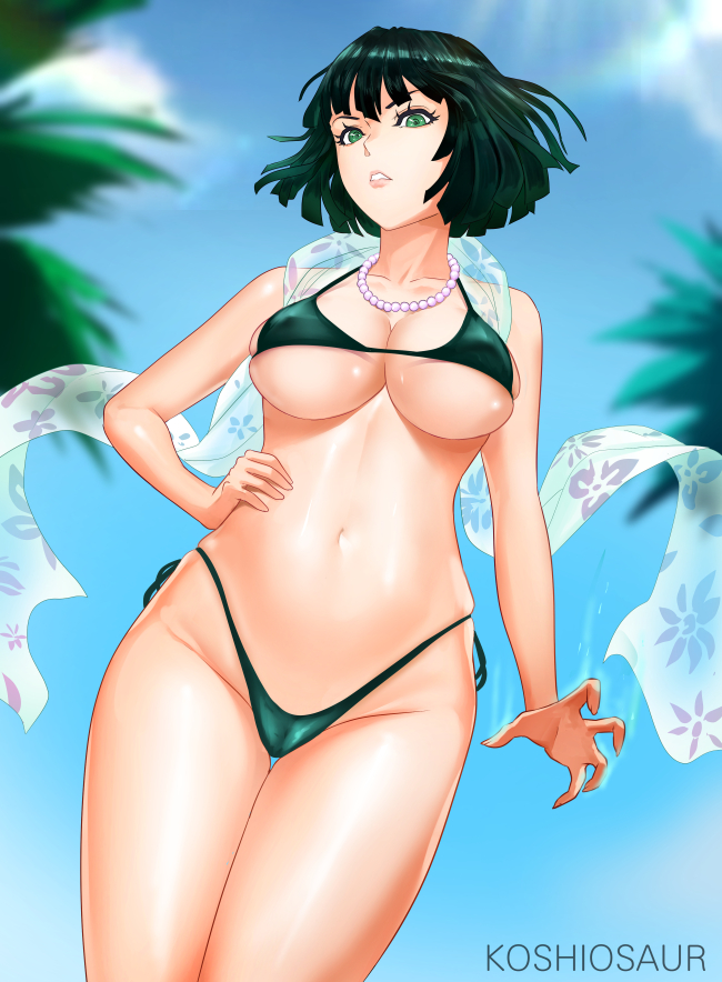 1girls angry beach belly belly_button big_breasts bikini boobs breast_squeeze breasts busty clothing curvaceous curvy curvy_body curvy_female curvy_figure dark_green_hair dark_hair esper eye_contact eyelashes female female_focus female_only fit fit_female front_view fubuki_(one-punch_man) green_eyes green_hair hand_on_hip hips koshiosaur legs legs_together light-skinned_female light_skin lips lipstick looking_at_viewer medium_hair midriff navel necklace nipple_bulge one-punch_man pink_lips pink_lipstick psychic shiny_skin short_hair slim slim_waist solo solo_female solo_focus stomach string_bikini thick thick_legs thick_thighs thighs thin_waist tits toned toned_female underboob voluptuous waist wide_hips