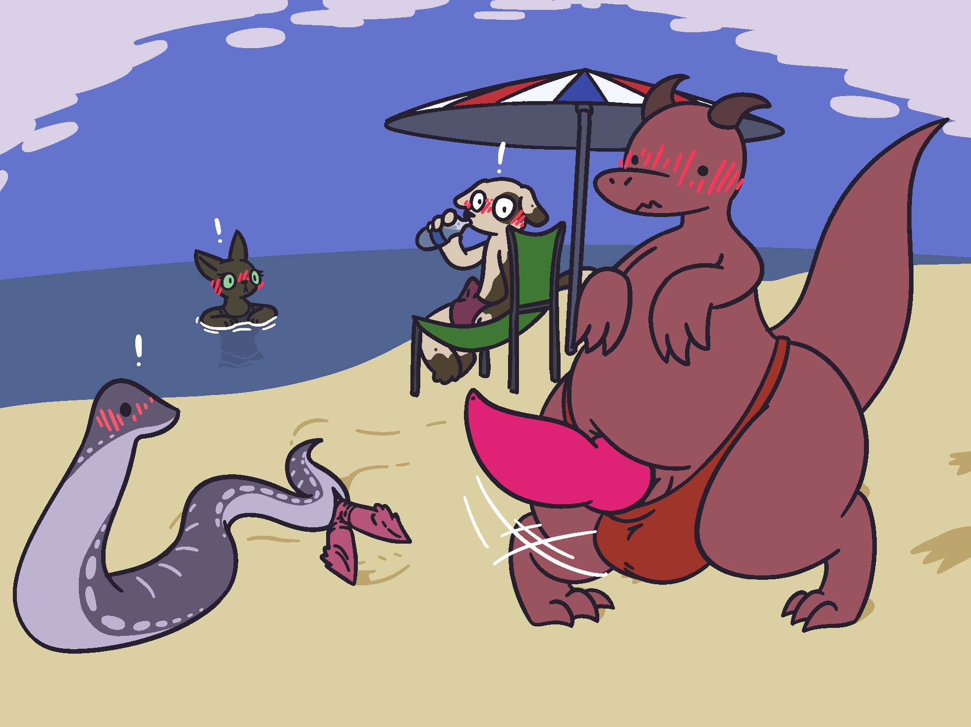 ! 1girls 3boys accidental_exposure aliasing animal_genitalia animal_penis anthro balls beach beach_umbrella being_watched belly big_balls big_belly big_penis big_tail blush blush_lines brown_body brown_fur canid canine canis claws cloaca cloacal_penis clothed clothing countershading diphallia diphallism domestic_cat domestic_dog dragon erection exclamation_point felid feline felis female feral fur furry gandergeist genitals green_eyes group hemipenes hi_res horn huge_cock huge_hips juniper_(gandergeist) knot looking_at_another male mammal multi_genitalia multi_penis o_o overweight overweight_male partially_submerged penis public public_exposure purple_body purple_scales red_body red_clothing red_scales red_speedo red_swimwear reptile sand scales scalie seaside serpentine sheath snake speedo speedo_only spots spotted_body spotted_fur surprise swimming swimwear tail tapering_penis tenting thick_thighs umbrella unwanted_erection water water_bottle