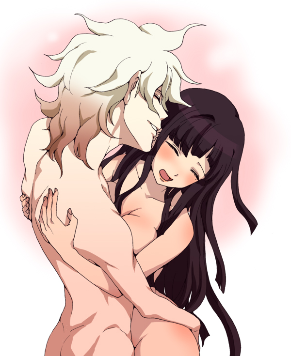 1boy ass breasts completely_nude completely_nude_female completely_nude_male cuddling danganronpa danganronpa_2:_goodbye_despair dosugon nagito_komaeda straight straight_hair tsumiki_mikan wholesome