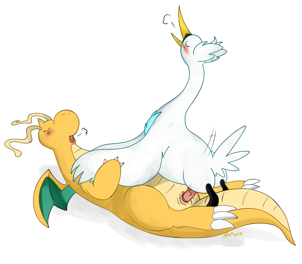 antennae anthro avian beak blush claws dragon dragonite eyelashes female nelsonnoir pokemon pokemon_(species) pokemon_bw pokemon_rgby straight swanna tan_scales vaginal_penetration white_feathers