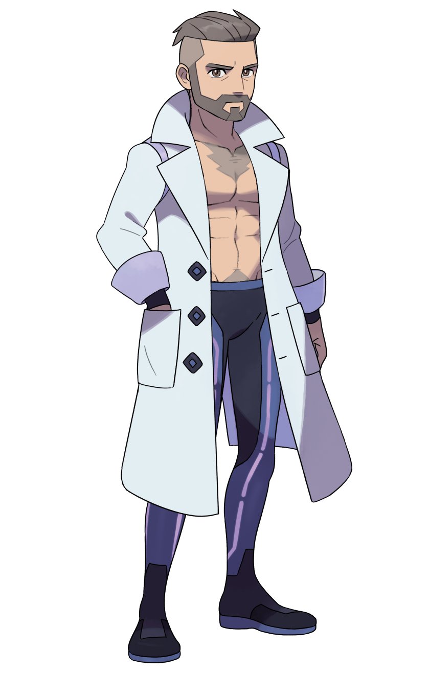 bulge looking_at_viewer male_only muscles muscular muscular_male open_coat pokemon pokemon_sv professor_turo voviat