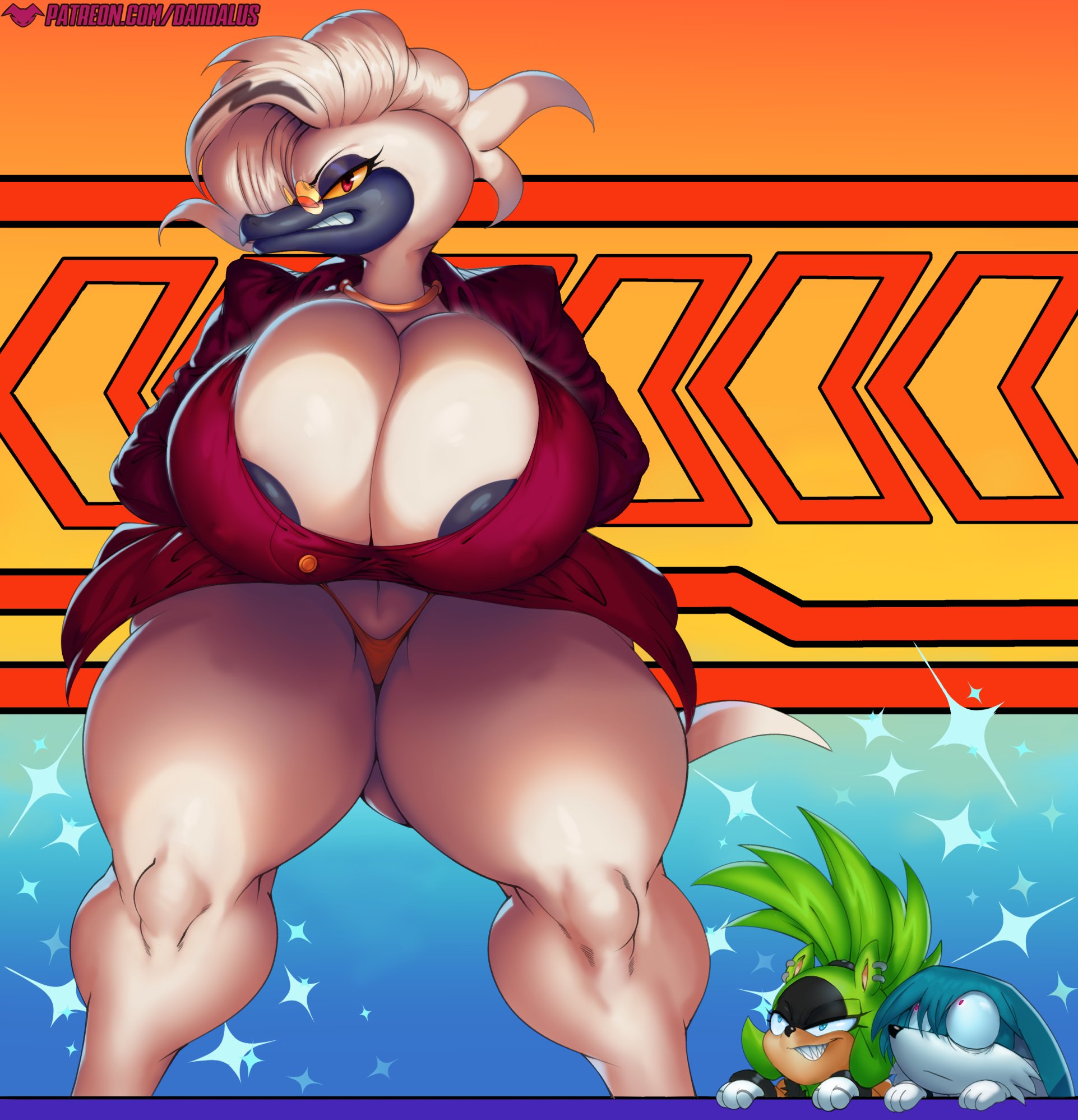 anthro, big breasts, breasts, cleavage, clothed, clothing, daiidalus, doctor starline, eyewear, female, genderswap, genderswap (mtf), group, hi res, huge breasts, idw comics, idw publishing, kitsunami the fennec, larger female, male, mammal, mobian (species), panties, rule 63, sega, size difference, sonic (series), sonic the hedgehog (comics), sonic the hedgehog (idw), sonic the hedgehog (series), sunglasses, surge the tenrec, thick thighs, trio, underwear, vhsdaii