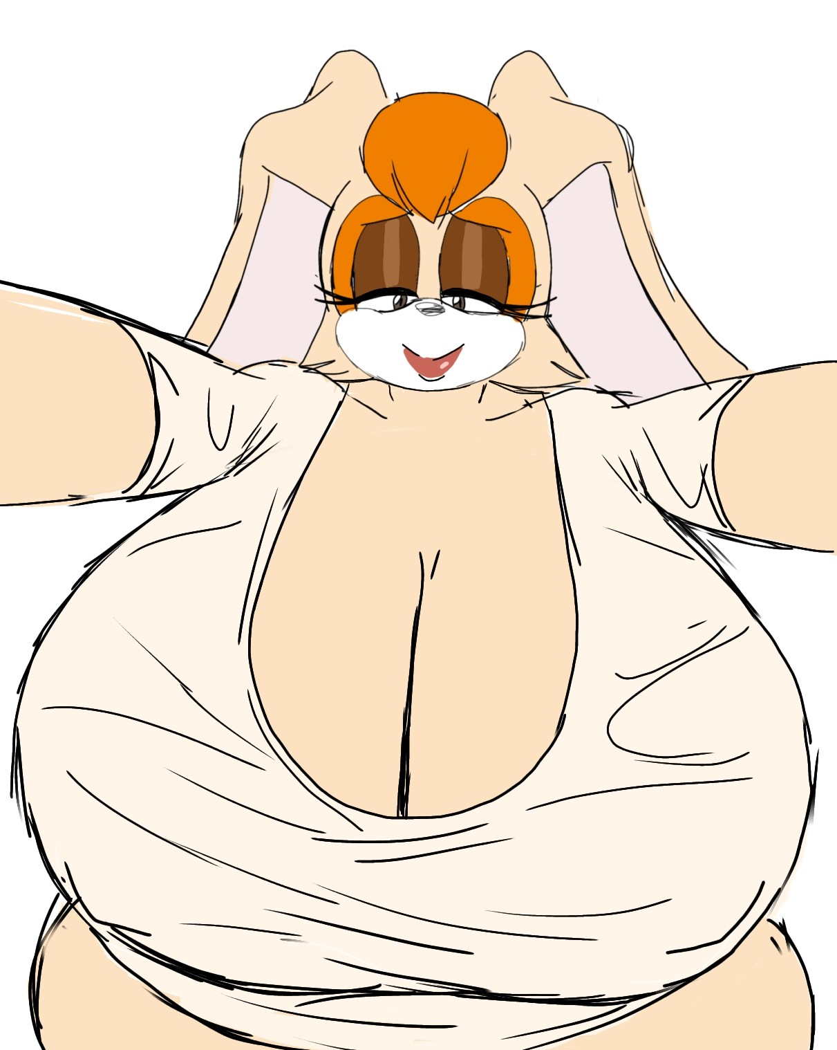 big ass, big breasts, breasts, cleavage, female, hyper breasts, looking at viewer, milf, momiji (artist), shirt, sonic (series), sonic the hedgehog (series), tagme, thick thighs, vanilla the rabbit