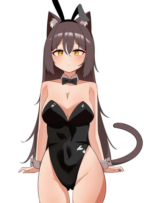 brown hair, bunnysuit, cat ears, cat girl, catgirl, female, leopard 1, reta, war thunder, yellow eyes