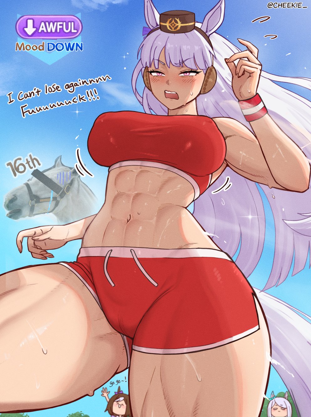 1girls, abs, cheekie0, female, female only, gold ship (racehorse), gold ship (umamusume), horse, muscular, muscular female, revealing clothes, solo, solo female, umamusume, voluptuous