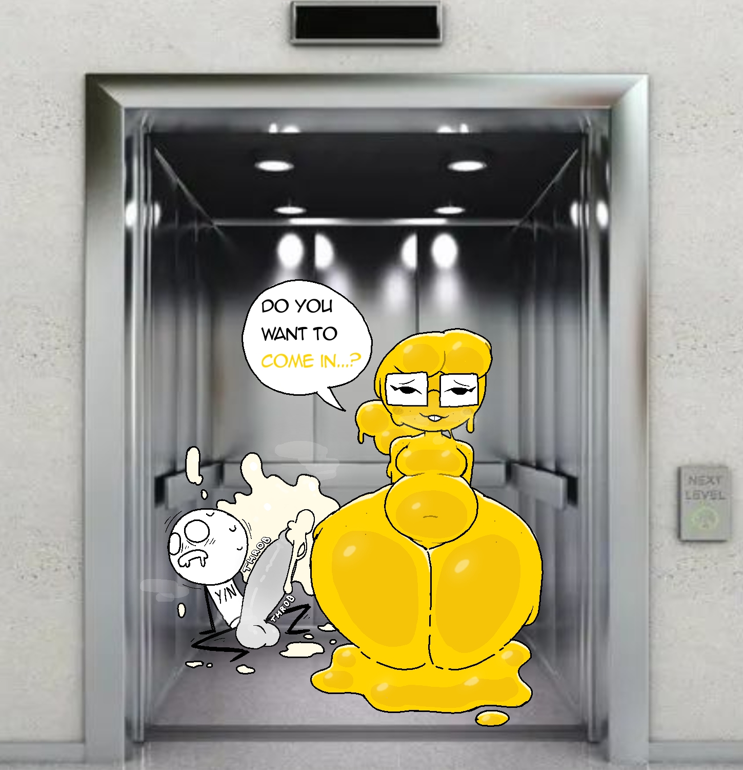 1girls, 2d, after anal, after sex, balls, ballsack, belly, belly button, big thighs, cum, elevator, elevator interior, elevator sex, female, glasses, jello, male, mrpotato123 , nerd, nerdy, nerdy female, penis, self upload, susie (mrpotato123 ), tagme, thicc, thick thighs, thighs, thighs bigger than head, thighs together, throb, throbbing penis, tummy, y/n, yellow body