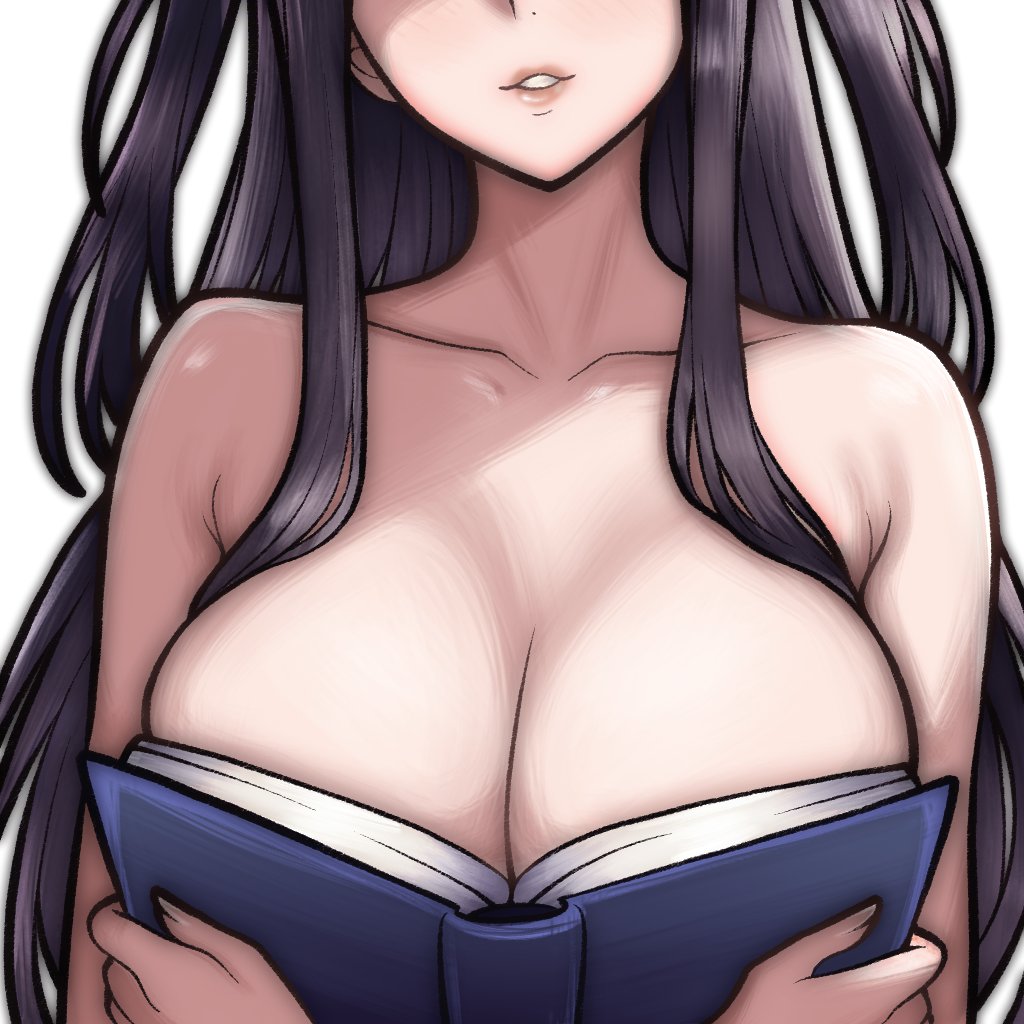 1girls, black hair, book, breasts, cleavage, female, fire emblem, fire emblem awakening, large breasts, long hair, meme, nude, ouch meme, rotomdocs, solo, tharja (fire emblem)