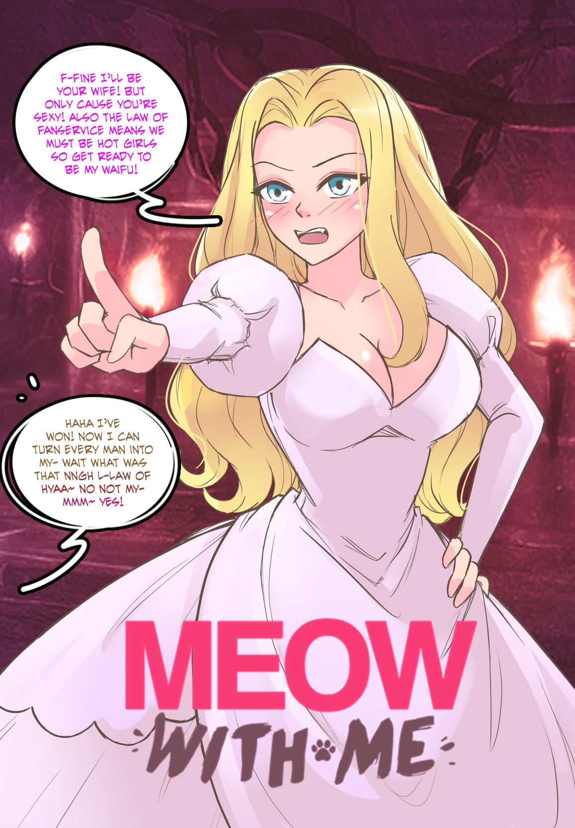 1girls ass_expansion big_ass big_breasts black_hair blonde_hair blue_eyes blush brainwashing breast_expansion bride colored comic dress english_text gender_transformation high_heels identity_death long_hair male_to_female meowwithme(artist) mind_control mtf_transformation rule_63 text transformation wife