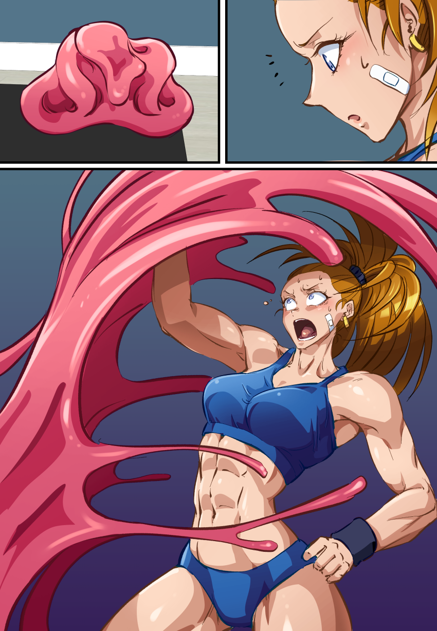 1girls 1monster abs belly belly_button big_breasts blue_eyes blush boots breasts breath brown_hair captain_mizuki clothed clothing comic exercise female female_focus female_only fit fit_female front_view full_body goo gym heroine khear larger_female light light-skinned_female light_skin long_hair midriff muscle muscles muscular muscular_arms muscular_female muscular_legs muscular_thighs navel one-punch_man ponytail possession red_hair sitting slime slime_monster smile smiling solo solo_female solo_focus stomach taller_girl thick thick_thighs tied_hair toned toned_body toned_female towel vore workout workout_clothes