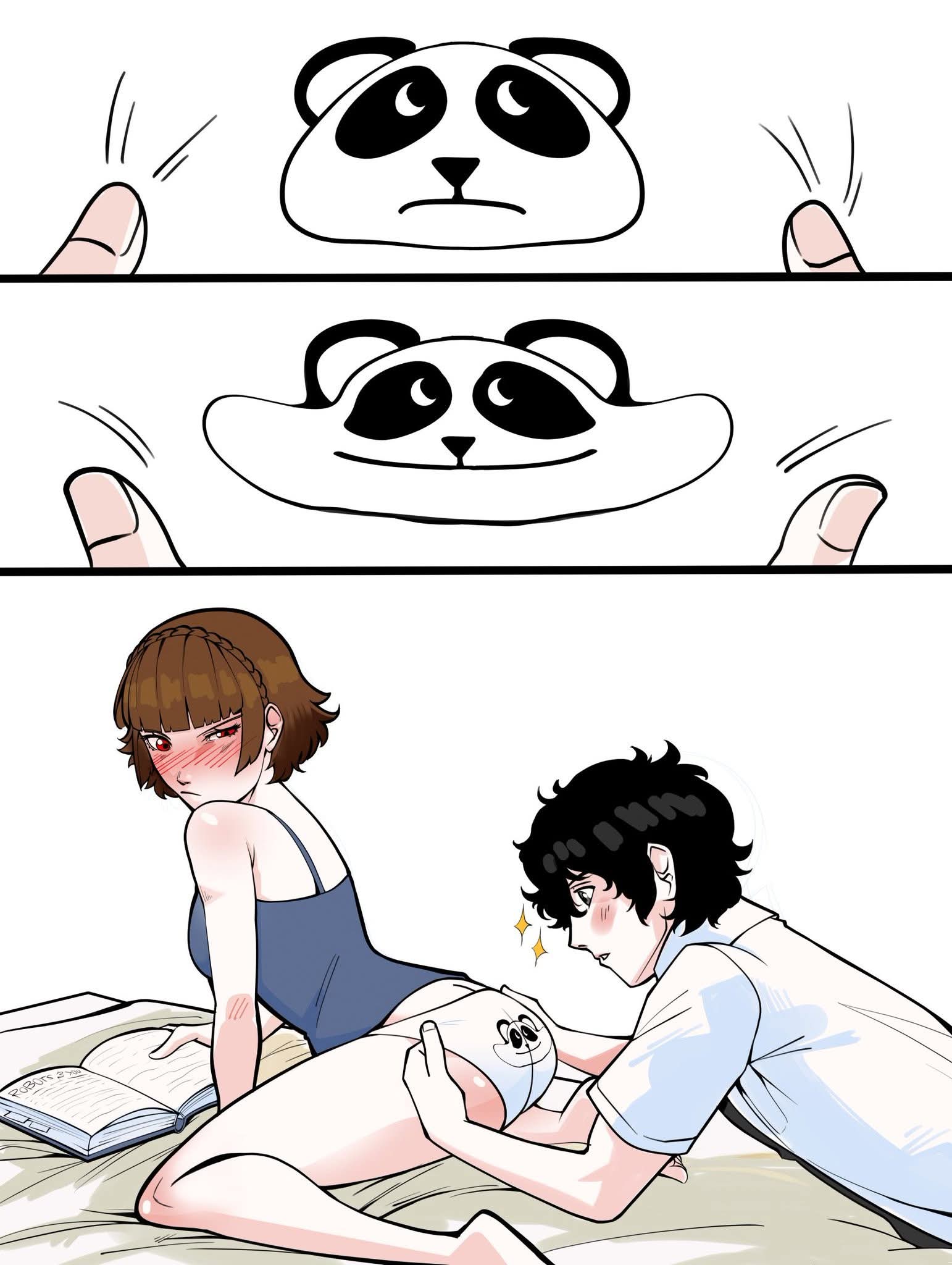 akira kurusu, ass, black hair, brown hair, buchimaru, butt crack, couple, couple (romantic), dress shirt, female, makoto niijima, panties, persona, persona 5, red eyes, ren amamiya, skimpy, tank top, teenage female, teenager, teenager on teenager, white panties