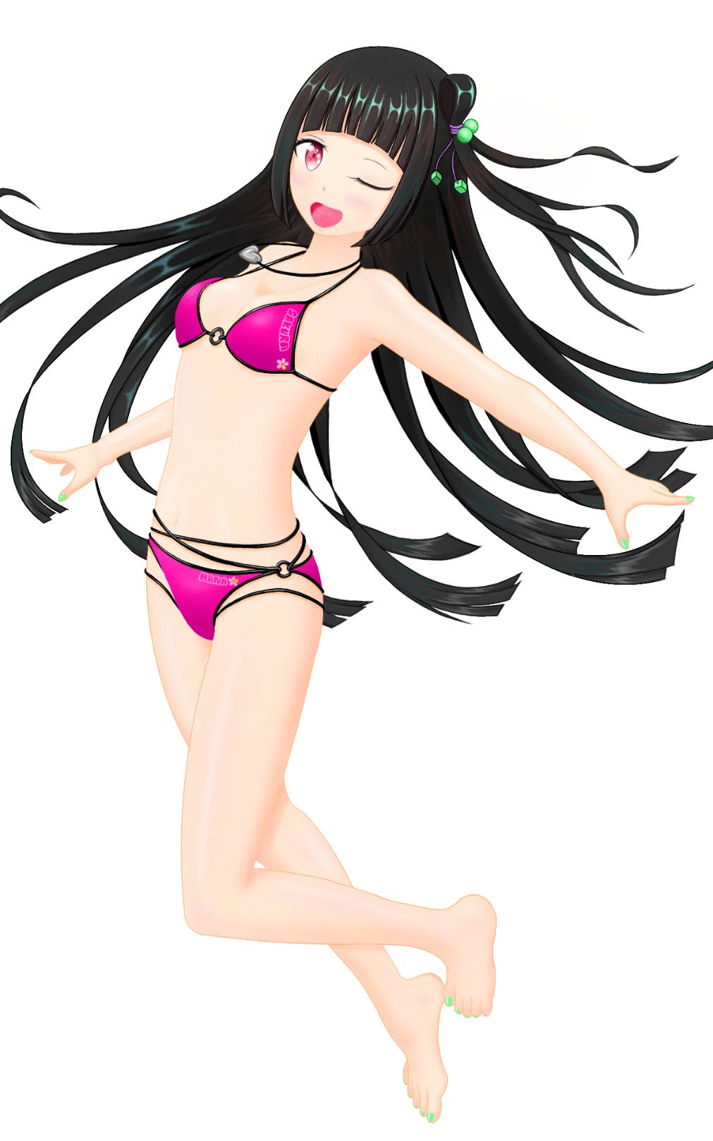 1girls alternate_version_available black_hair female first_porn_of_character first_porn_of_franchise hana_sakura kaso_shojo long_hair one_eye_closed one_eye_open open_mouth open_smile simple_background virtual_youtuber white_background