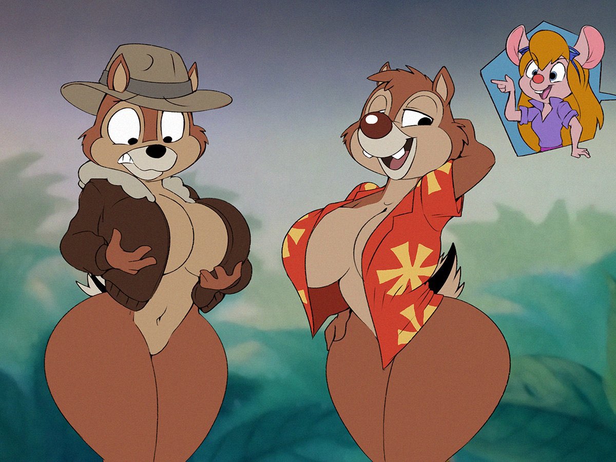 big_ass big_breasts big_butt breasts_bigger_than_body breasts_bigger_than_head breasts_bigger_than_torso chip chip_'n_dale_rescue_rangers dale disney dracojeff female female_only furry gadget_hackwrench genderbend genderswap hips hourglass_figure huge_ass huge_breasts mammal mouse multiple_girls rule_63 squirrel tagme