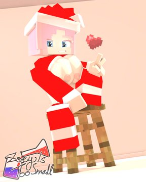 3d adult better_version_at_source blue_eyes breasts breasts_out christmas_clothing christmas_outfit female female_only heart horny_female low_res mine-imator minecraft nipples pink_hair smaller_female smile smiling stool tagme v watermark zoey_(zoeyistoosmall) zoey_is_too_small