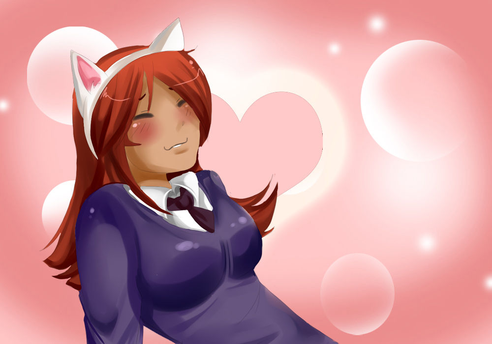 1girls animal_ears blush cat_ears clothed clothing dark-skinned_female dark_skin fake_animal_ears female female_only fully_clothed game_cg heart human implied_fellatio implied_oral implied_sex nekomimi orange_hair orgasm orgasm_face plum_tea saintxtail school_uniform schoolgirl solo suzu_(plum_tea)