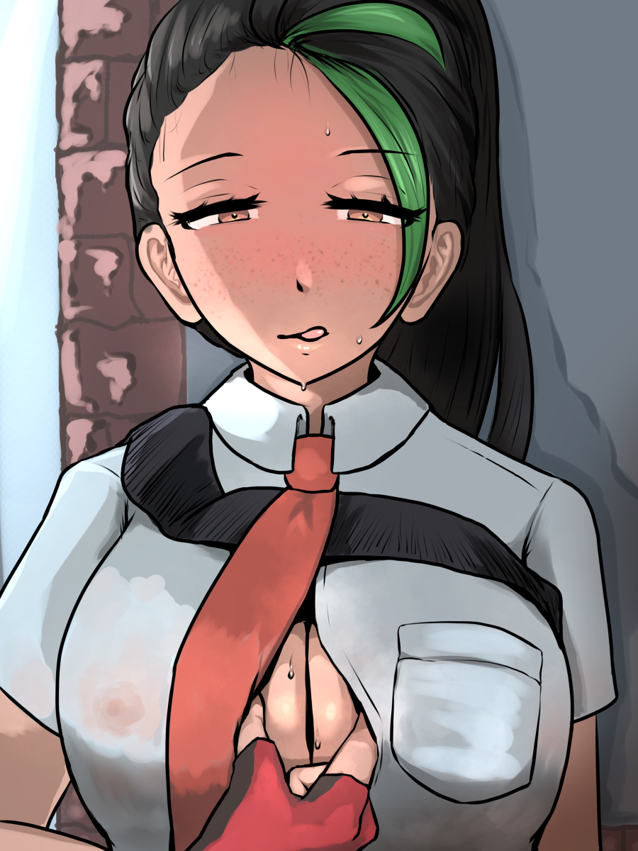 1girls, alternate breast size, artist request, big breasts, breasts, busty, cleavage, curvaceous, curves, curvy, curvy body, curvy female, curvy figure, dark skin, dark-skinned female, female, female focus, huge breasts, large breasts, nemona (pokemon), pokemon, pokemon sv, voluptuous